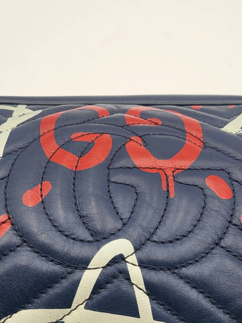 GUCCI Blue Ghost Print Quilted Leather Marmont Metalasse Bag, Authentic w/COA.